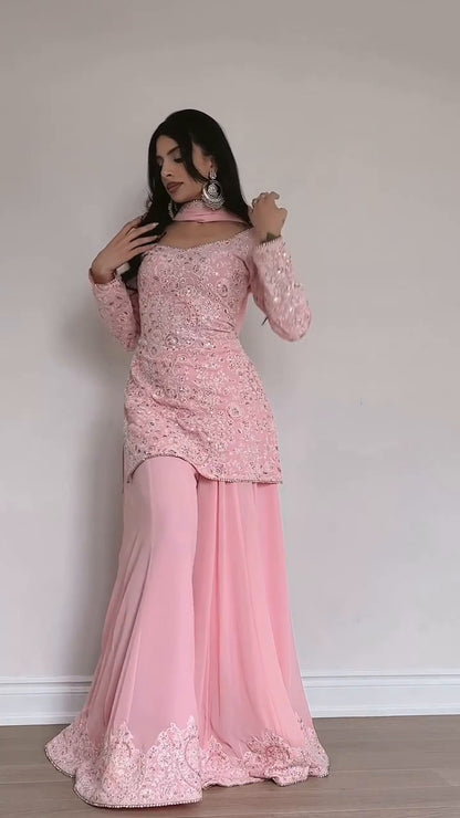 Zara Rose Glow embroidery Sharara Suit