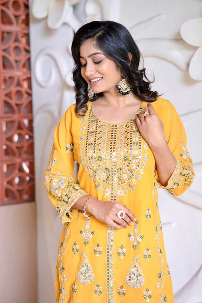 Surajmukhi Sitara Radiance Mirror Magic Mustard Kurta Set