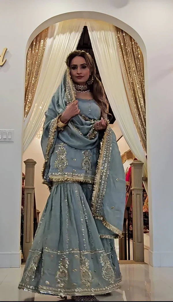 Afsana Powder Blue Bridal Sharara Set