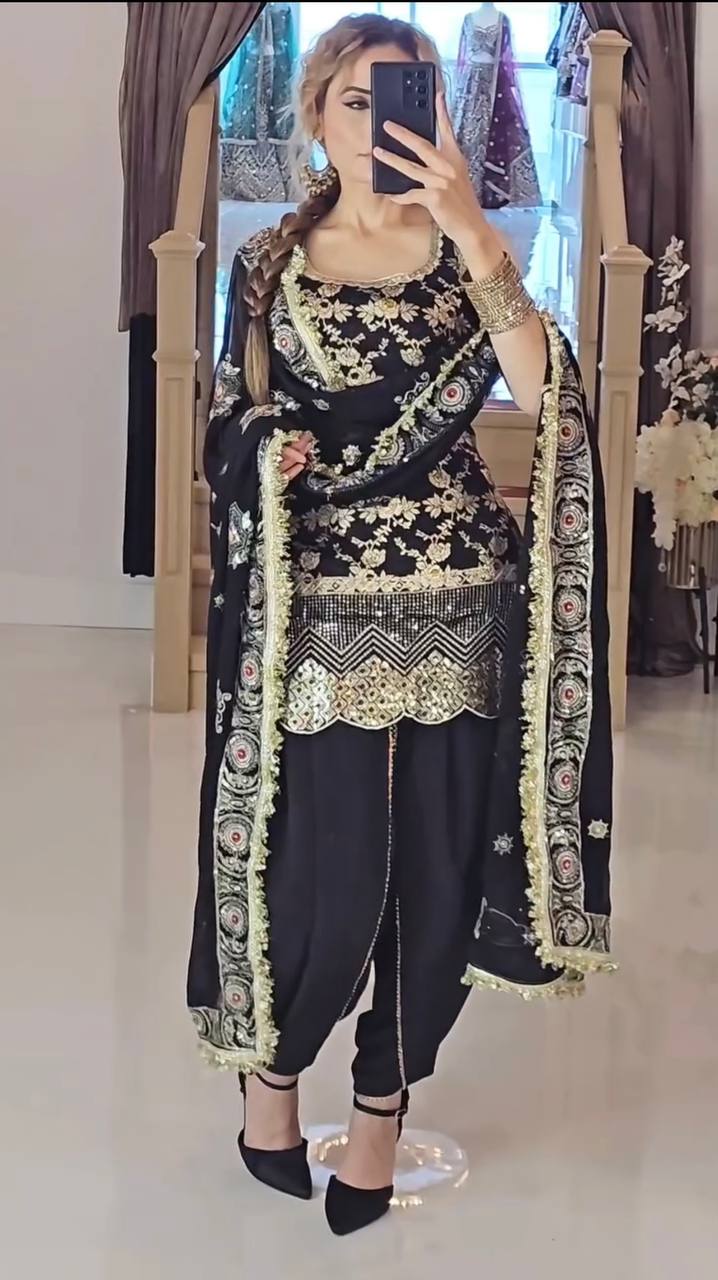 Heer Black Blossom Party Wear Patiala Suit Set
