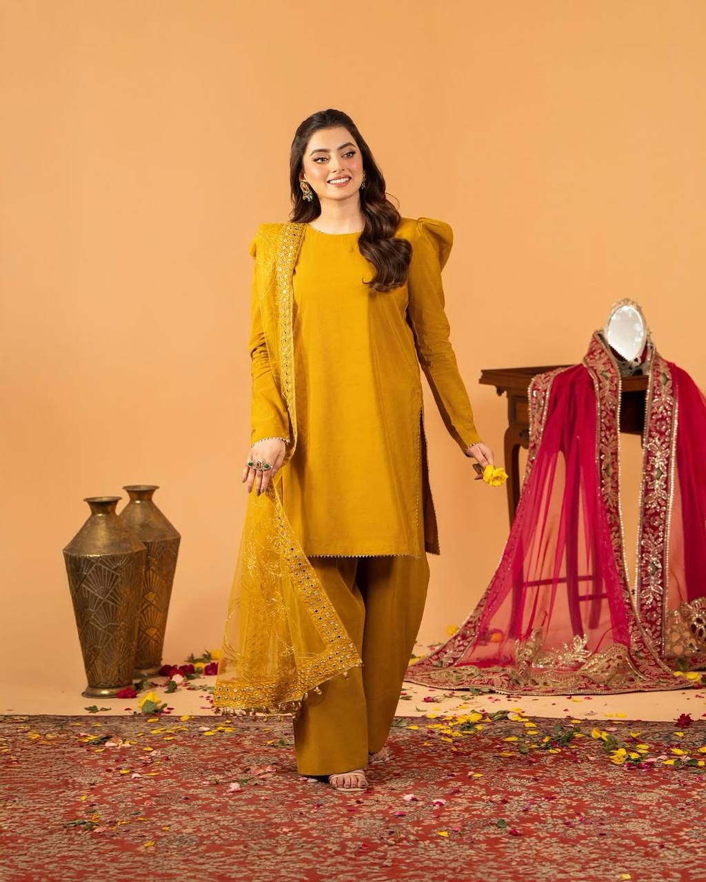 A Radiant Traditional Ensemble Festive Glamour Top With Farshi Salwar
