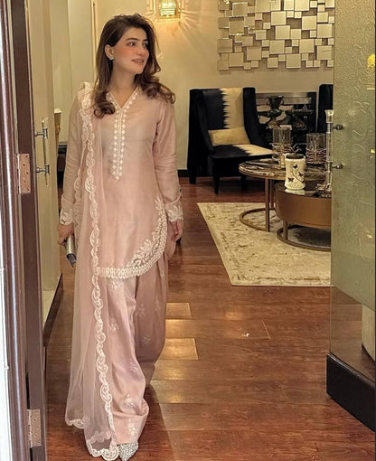 Pastel Petals Soft Pink Festive Suit