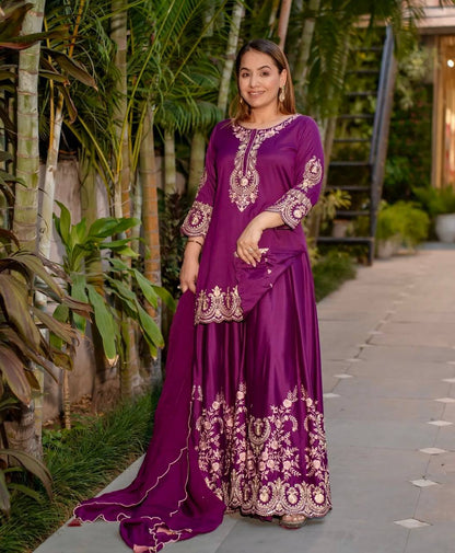 Amethyst Elegance Natural Crep Silk Fancy Latkan Style Sharara