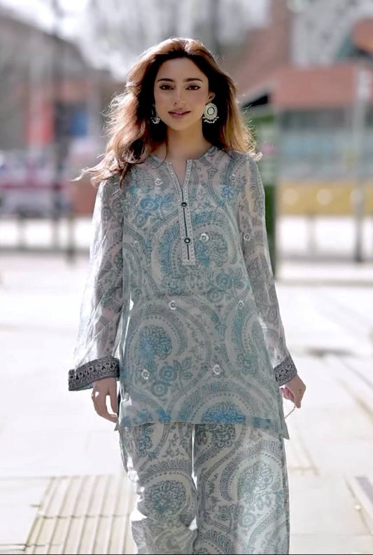 Azure Bloom Printed Blue Ethnic Wear Kurta Set