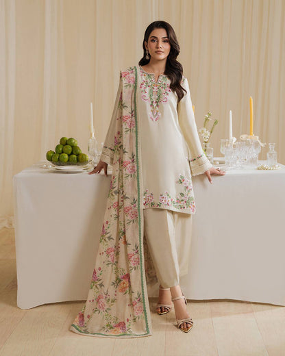 Pastel Poise Cream Embroidered Kurta Set