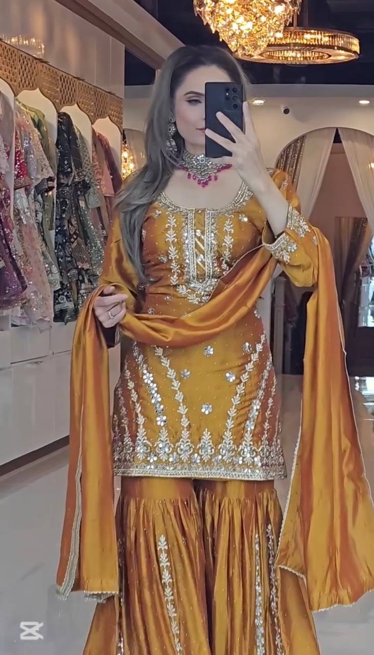 Aarvi Party Wear Look Mustard Gharara