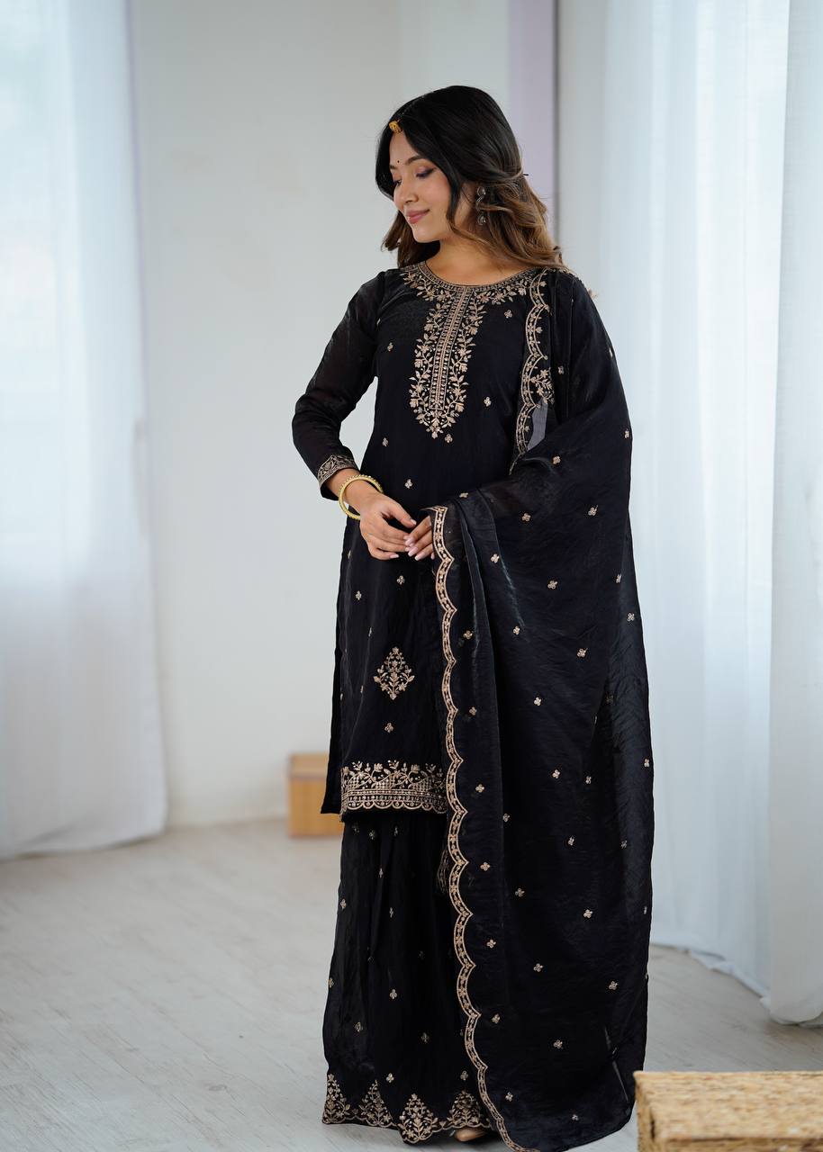 Nishaat Noir Embroidered Sharara Suit