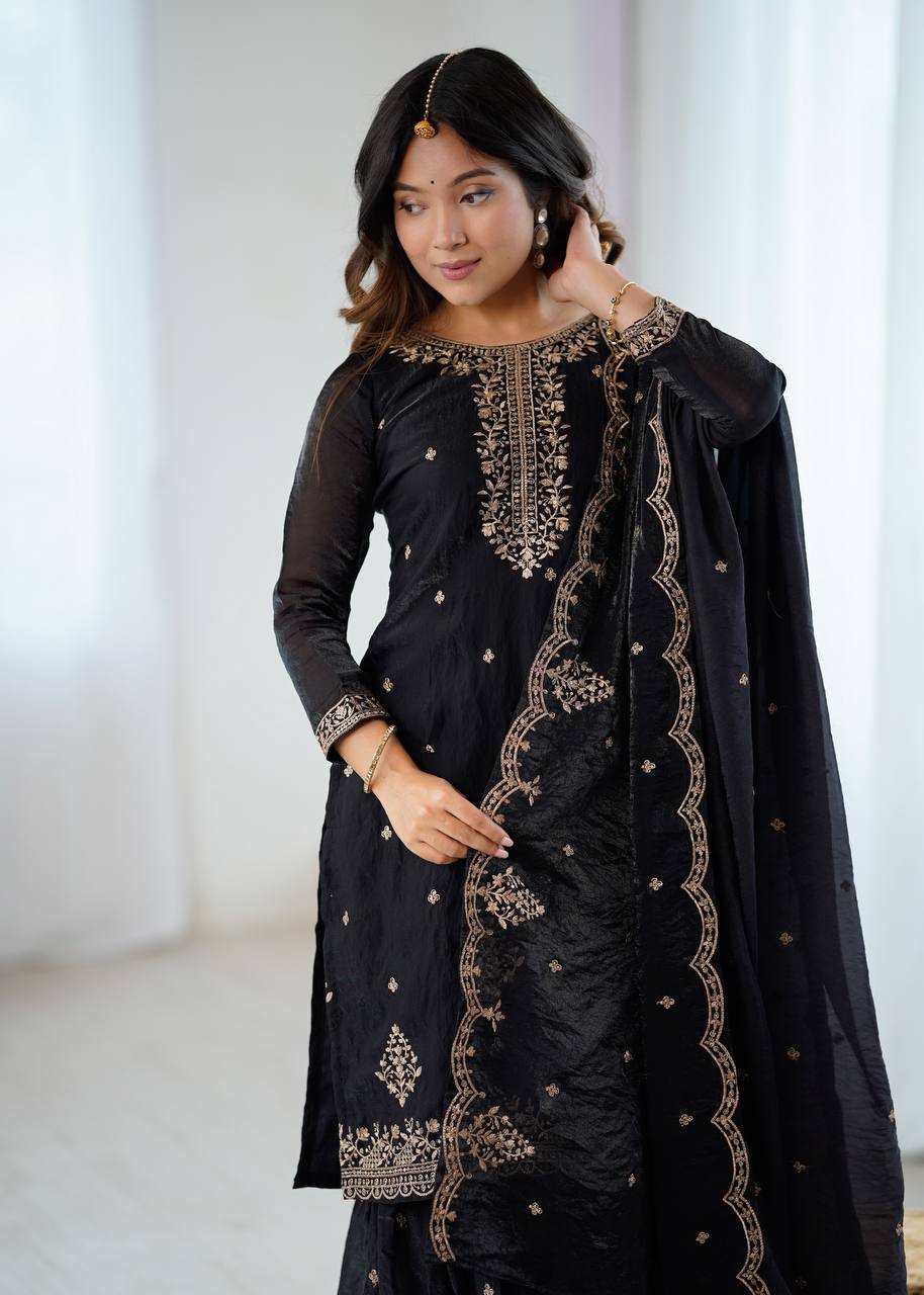 Nishaat Noir Embroidered Sharara Suit