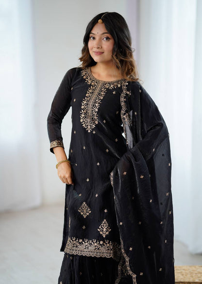 Nishaat Noir Embroidered Sharara Suit