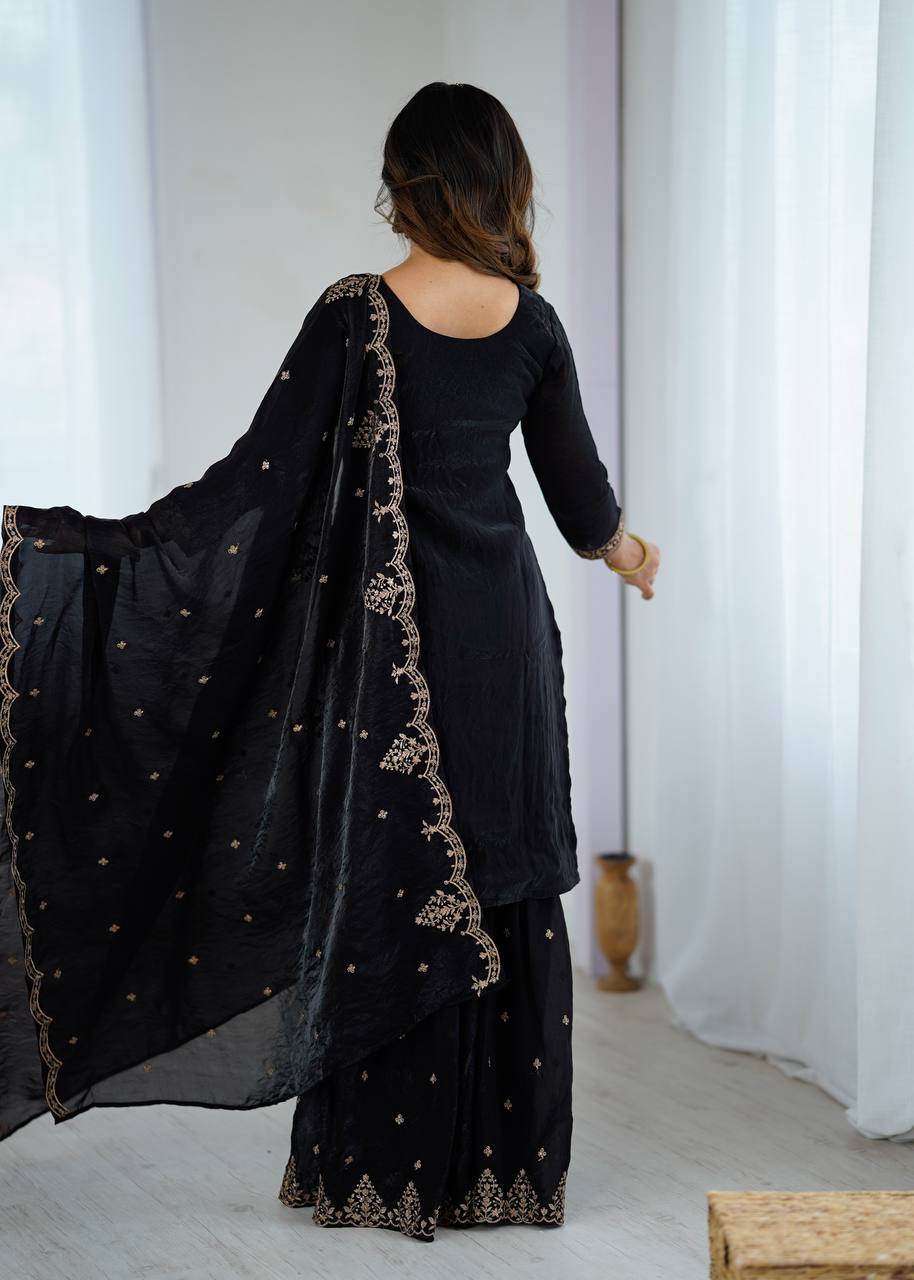 Nishaat Noir Embroidered Sharara Suit