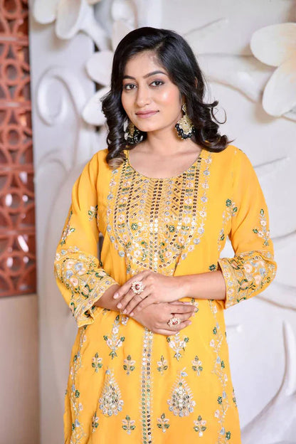 Surajmukhi Sitara Radiance Mirror Magic Mustard Kurta Set