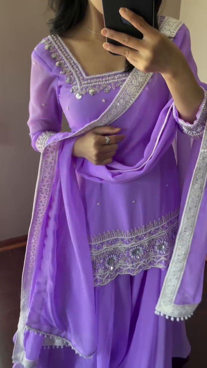Aarvi Lavender Embroidery Dream Sharara Suit