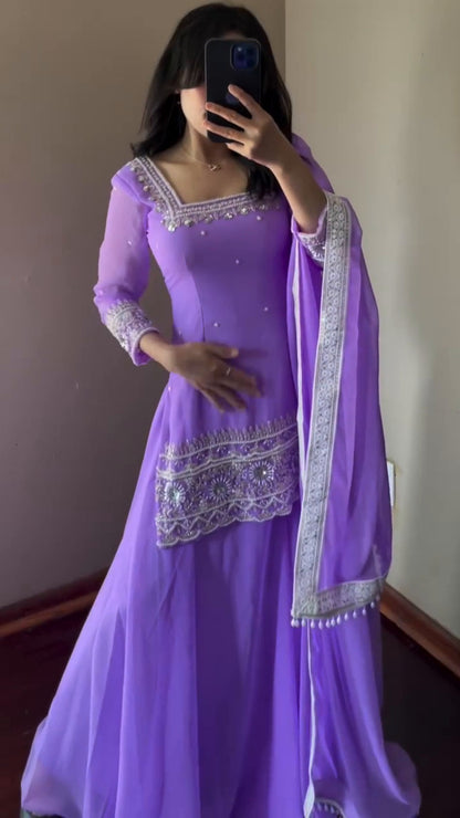 Aarvi Lavender Embroidery Dream Sharara Suit